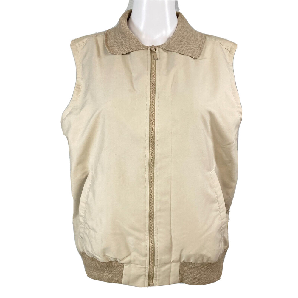 Sunderland of Scotland Vest Womens Sz S Beige Microfiber Knit Trim Full Zip Golf